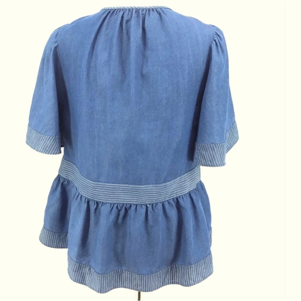 Kate Spade Indigo Railroad Chambray Tassel Top L